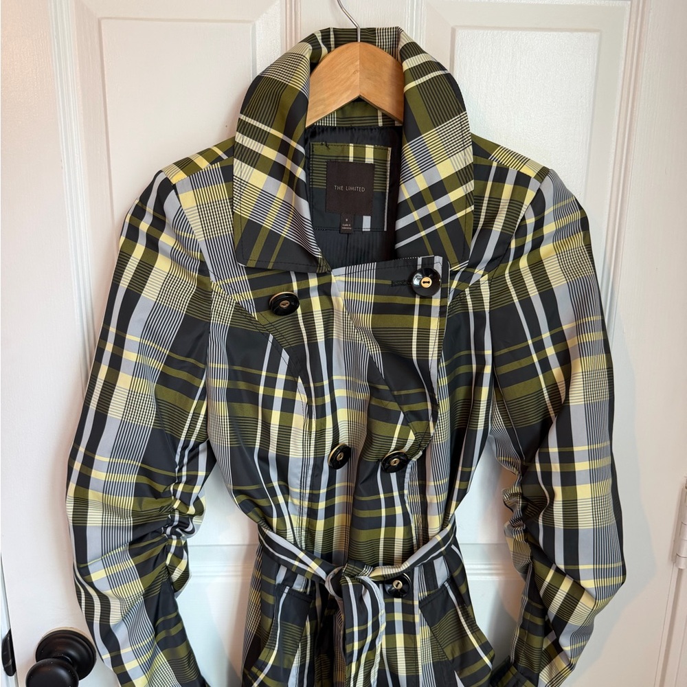 The Limited Spring Belted Plaid Trench Coat Buttons Mid-Thigh Length, Small - Picture 5 of 12